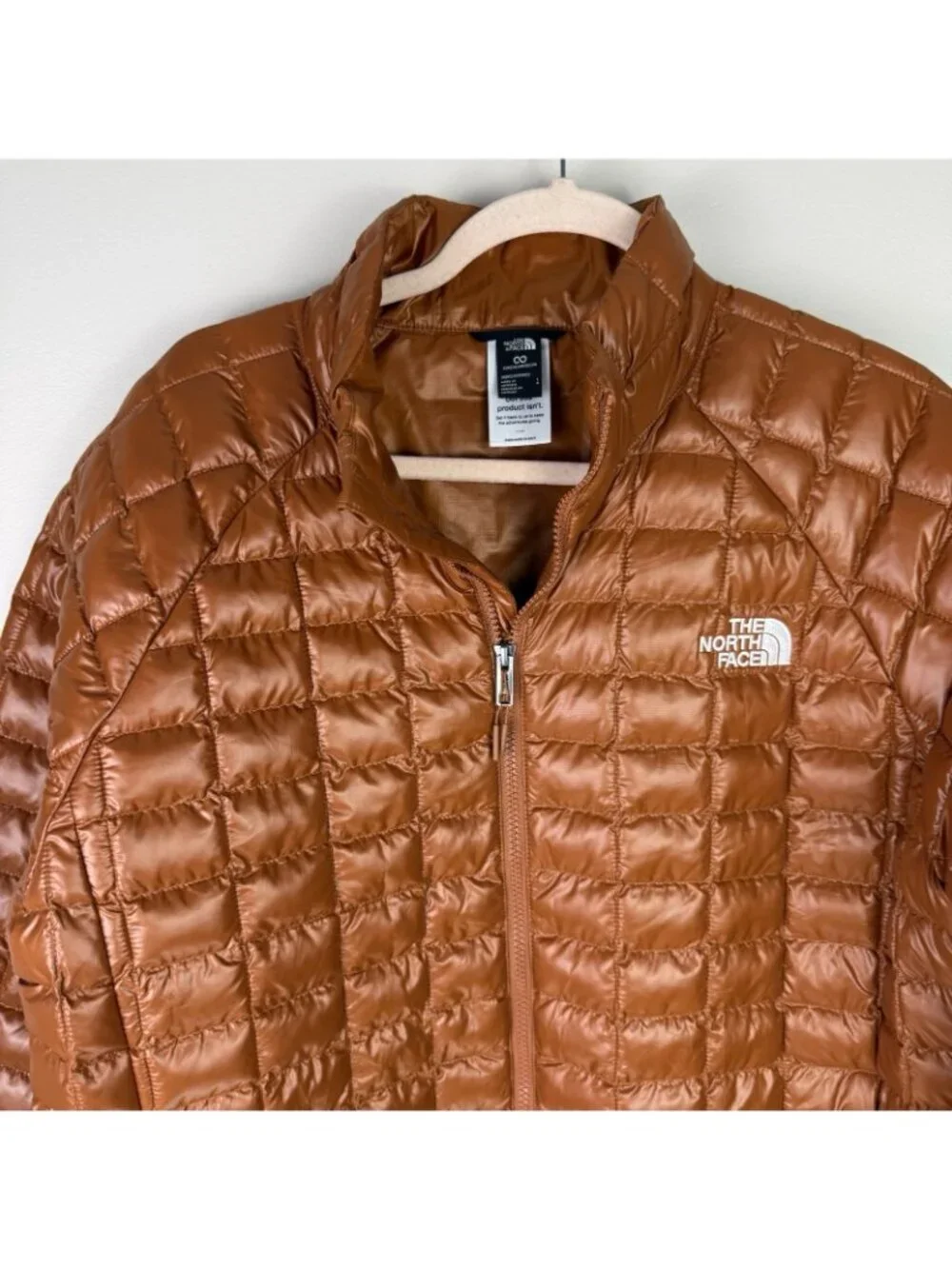 North Face ThermoBall Jacket Men L Burnt Umber Puffer Quilted $200 Flaw